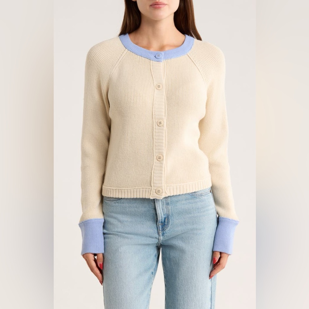 Colorblock Button Front Crop Cardigan